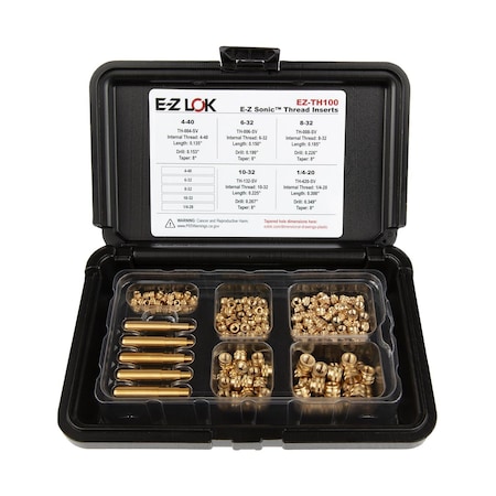 E-Z Lok E-Z Sonic Threaded Insert Assortment Kit - Tapered - Single Vane - 4-40 to 1/4-20 EZ-TH100